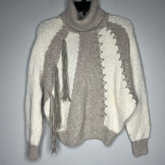 VTG IB Diffusion Silk Angora Mix Dolman Sleeve Turtleneck Sweater Sz L Fringe - Picture 1 of 11